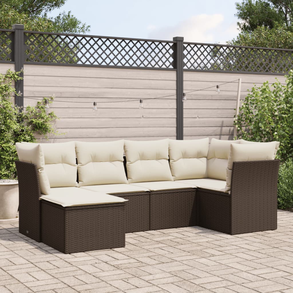 6-delige Loungeset met kussens poly rattan bruin is nu te koop bij PeponiXL, paradijselijk wonen!