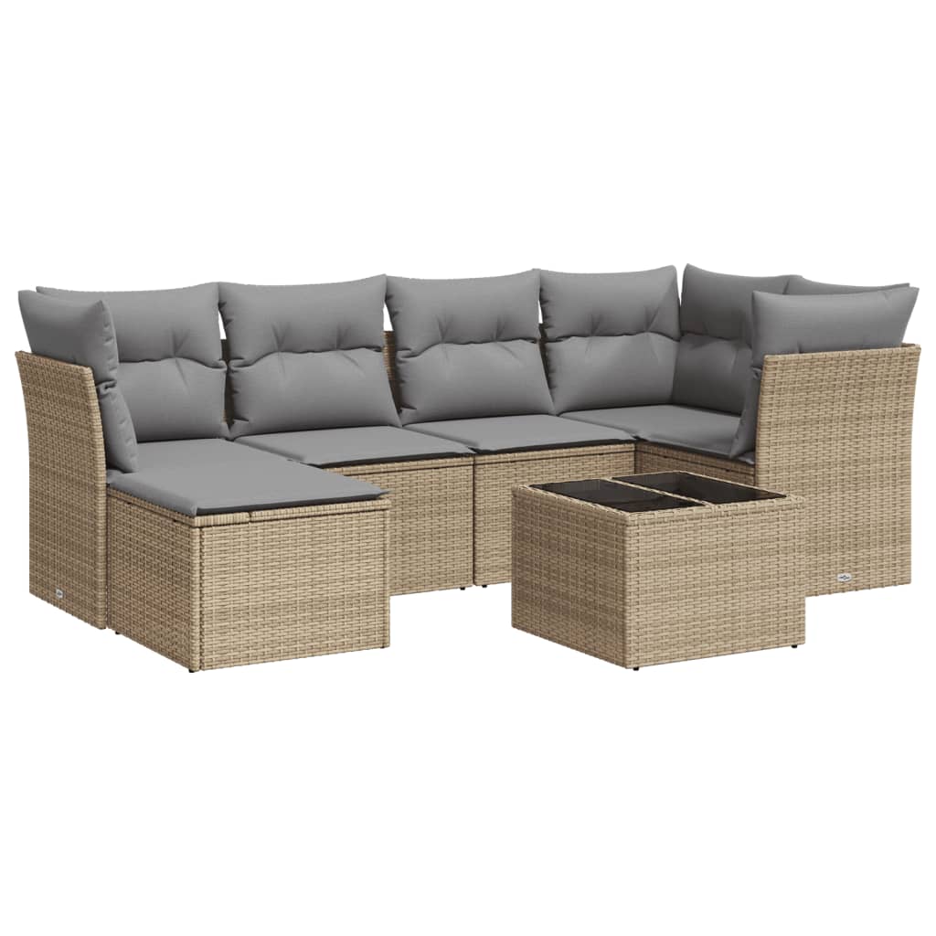 7-delige Loungeset met kussens poly rattan beige is nu te koop bij PeponiXL, paradijselijk wonen!