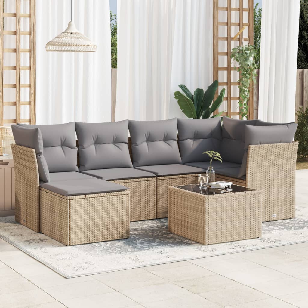 7-delige Loungeset met kussens poly rattan beige is nu te koop bij PeponiXL, paradijselijk wonen!