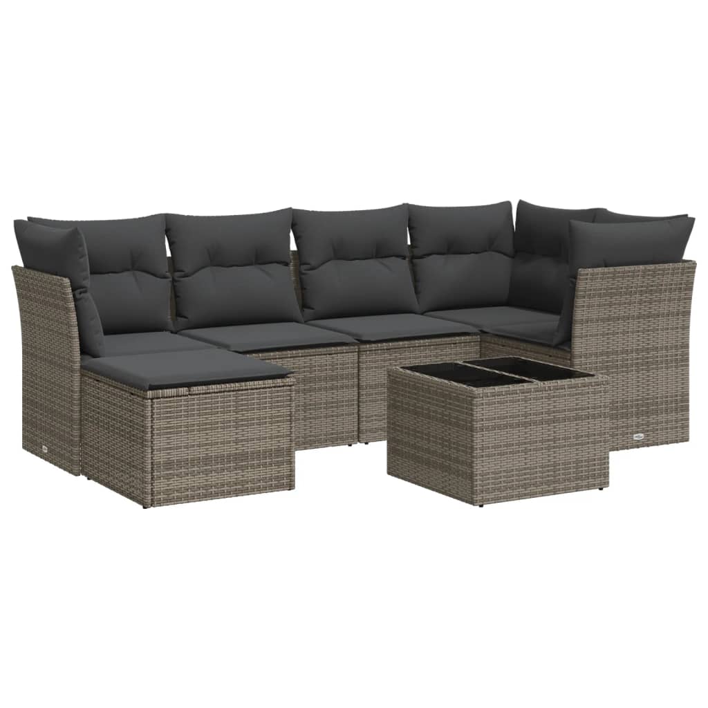 7-delige Loungeset met kussens poly rattan grijs is nu te koop bij PeponiXL, paradijselijk wonen!