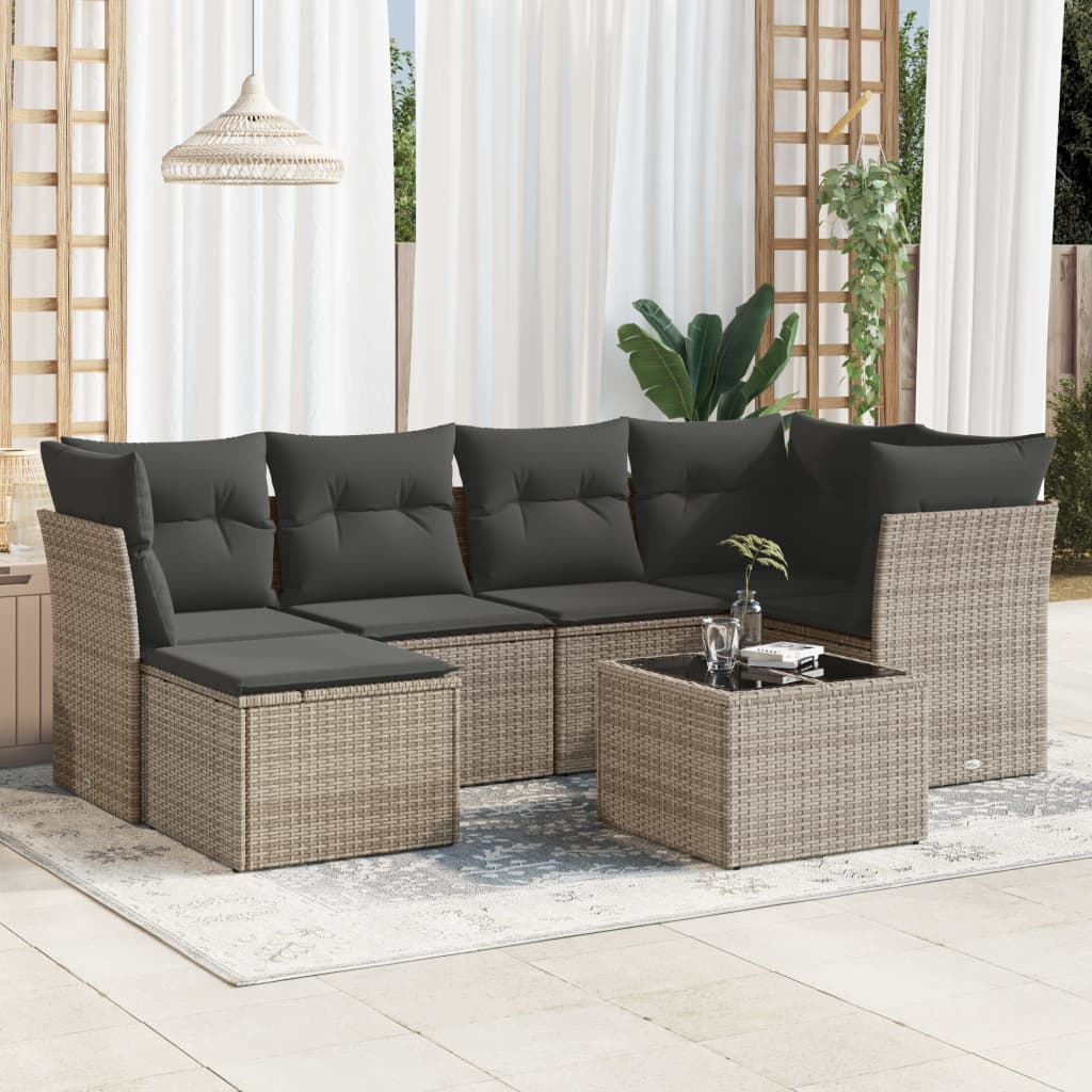 7-delige Loungeset met kussens poly rattan grijs is nu te koop bij PeponiXL, paradijselijk wonen!