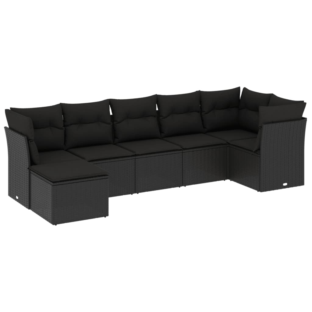 7-delige Loungeset met kussens poly rattan zwart is nu te koop bij PeponiXL, paradijselijk wonen!