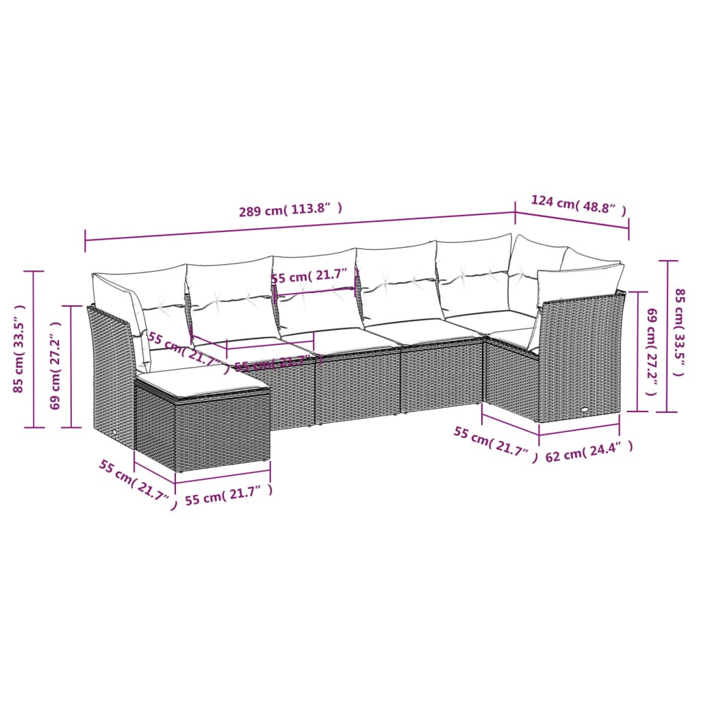 7-delige Loungeset met kussens poly rattan zwart is nu te koop bij PeponiXL, paradijselijk wonen!