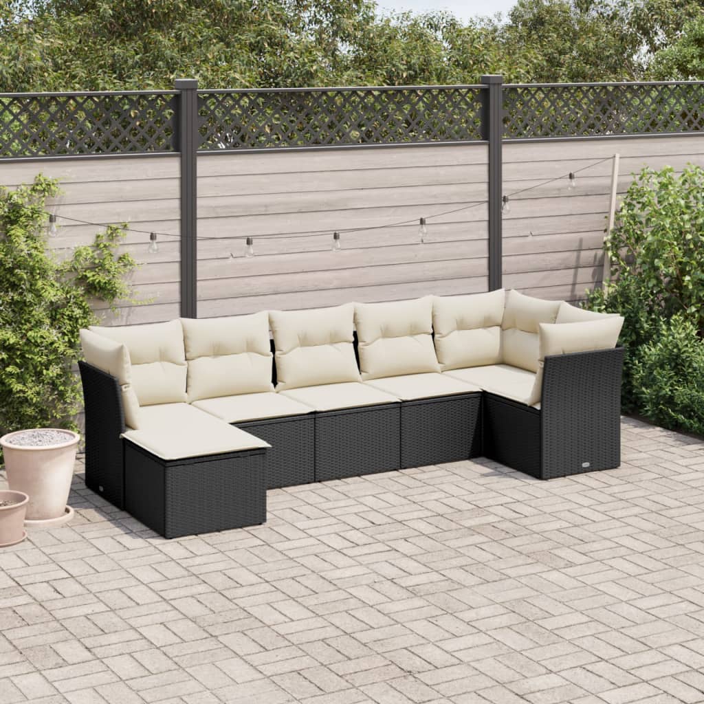 7-delige Loungeset met kussens poly rattan zwart is nu te koop bij PeponiXL, paradijselijk wonen!
