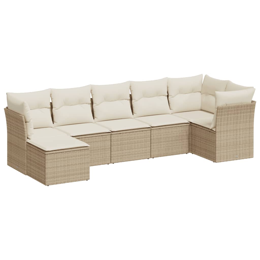 7-delige Loungeset met kussens poly rattan beige is nu te koop bij PeponiXL, paradijselijk wonen!