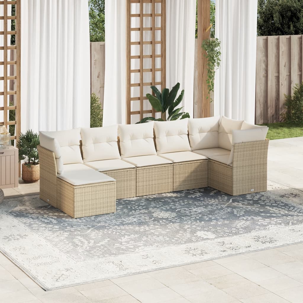 7-delige Loungeset met kussens poly rattan beige is nu te koop bij PeponiXL, paradijselijk wonen!