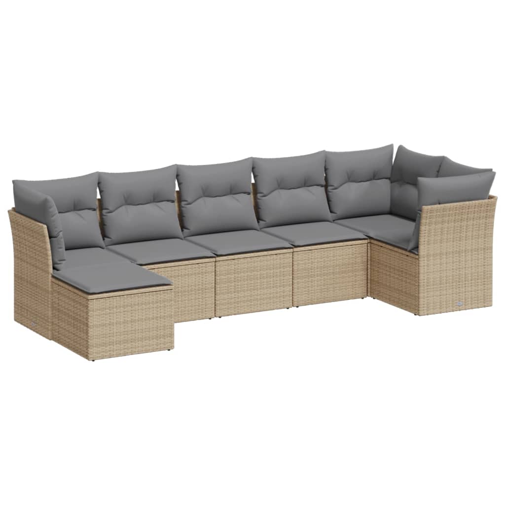 7-delige Loungeset met kussens poly rattan beige is nu te koop bij PeponiXL, paradijselijk wonen!
