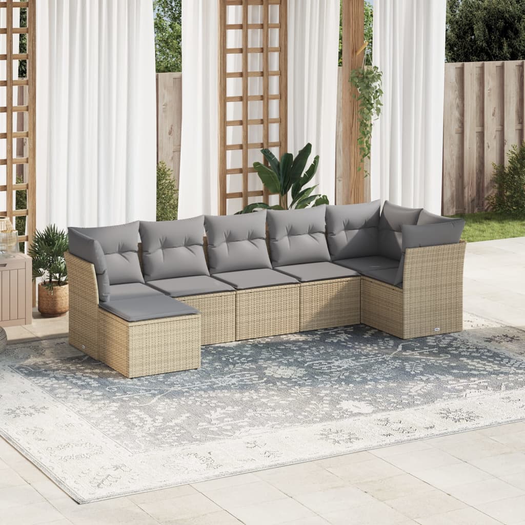 7-delige Loungeset met kussens poly rattan beige is nu te koop bij PeponiXL, paradijselijk wonen!
