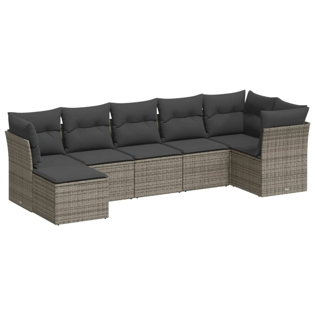 7-delige Loungeset met kussens poly rattan grijs is nu te koop bij PeponiXL, paradijselijk wonen!