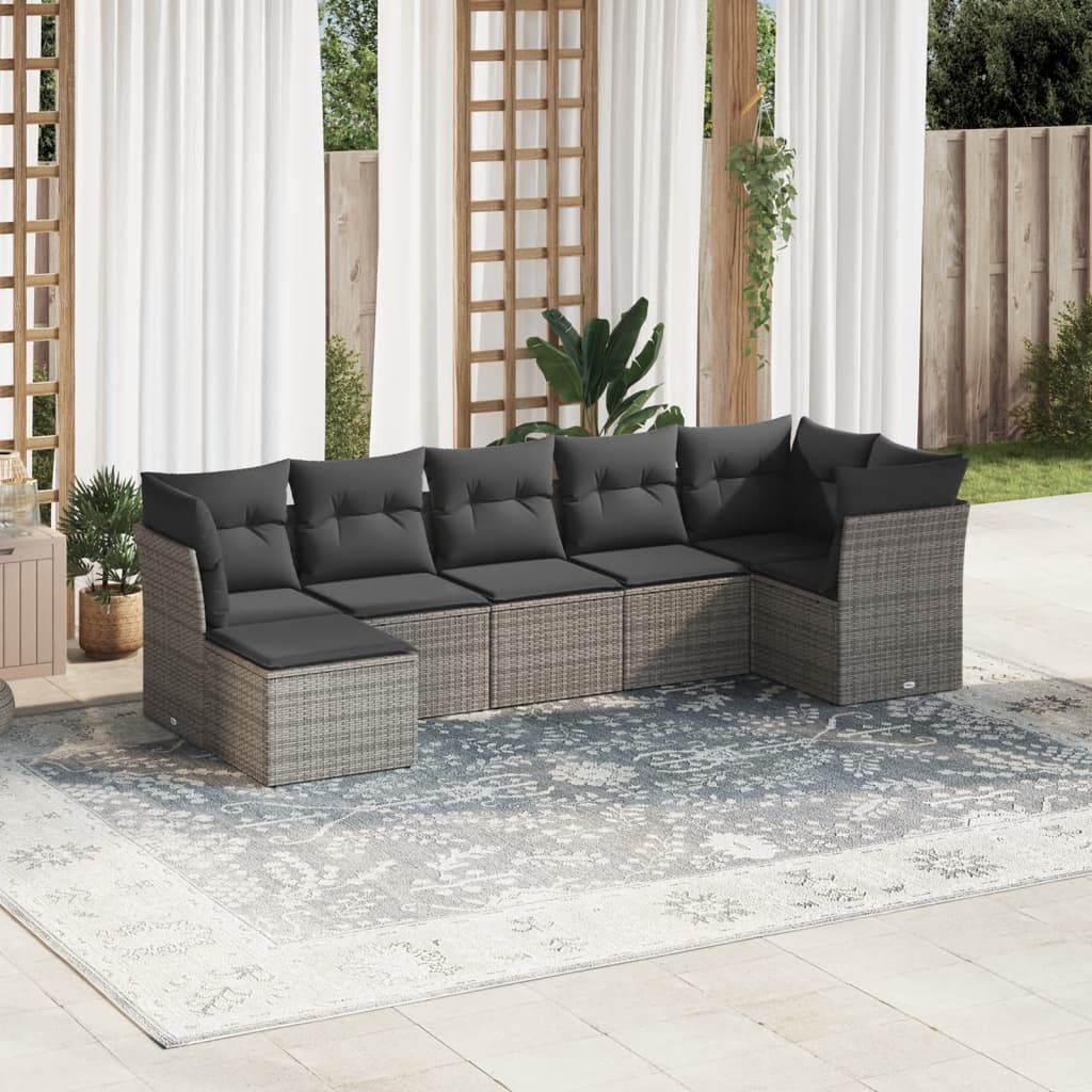 7-delige Loungeset met kussens poly rattan grijs is nu te koop bij PeponiXL, paradijselijk wonen!
