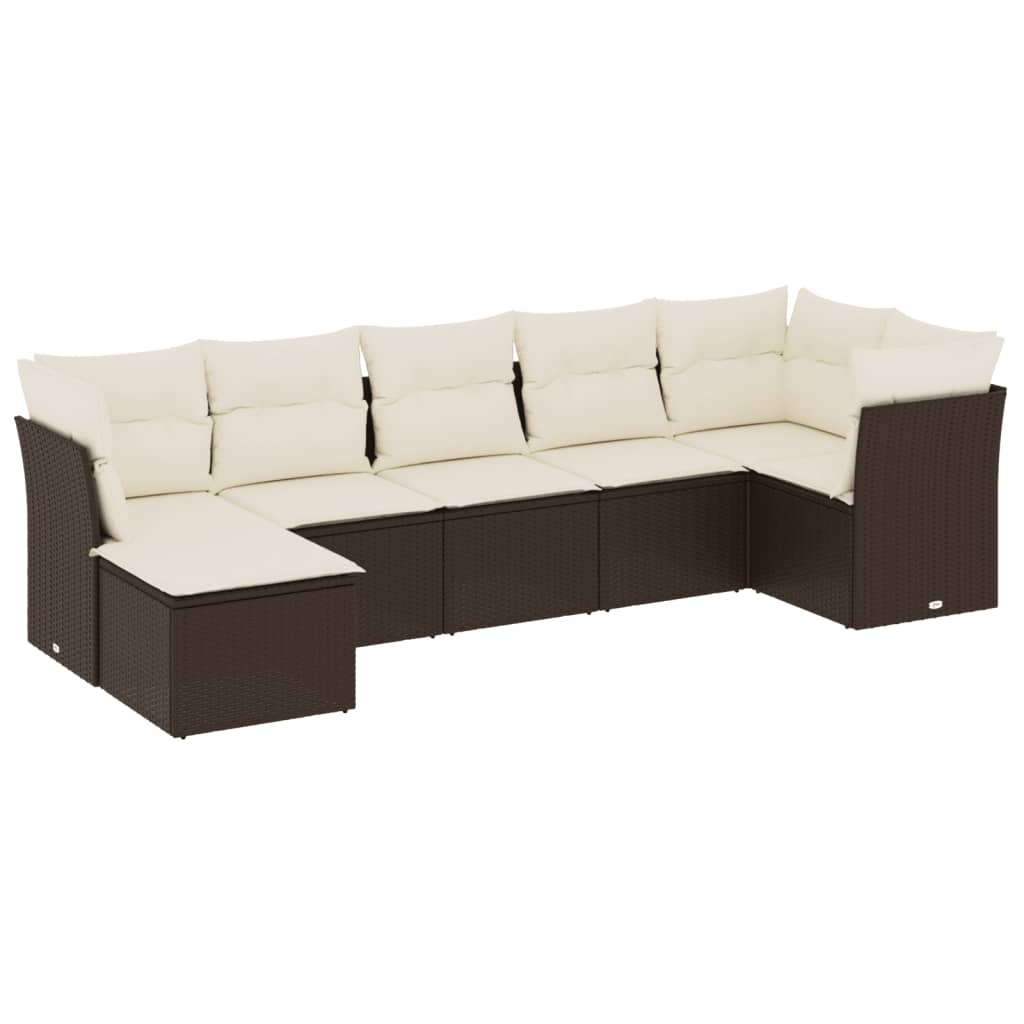 7-delige Loungeset met kussens poly rattan bruin is nu te koop bij PeponiXL, paradijselijk wonen!
