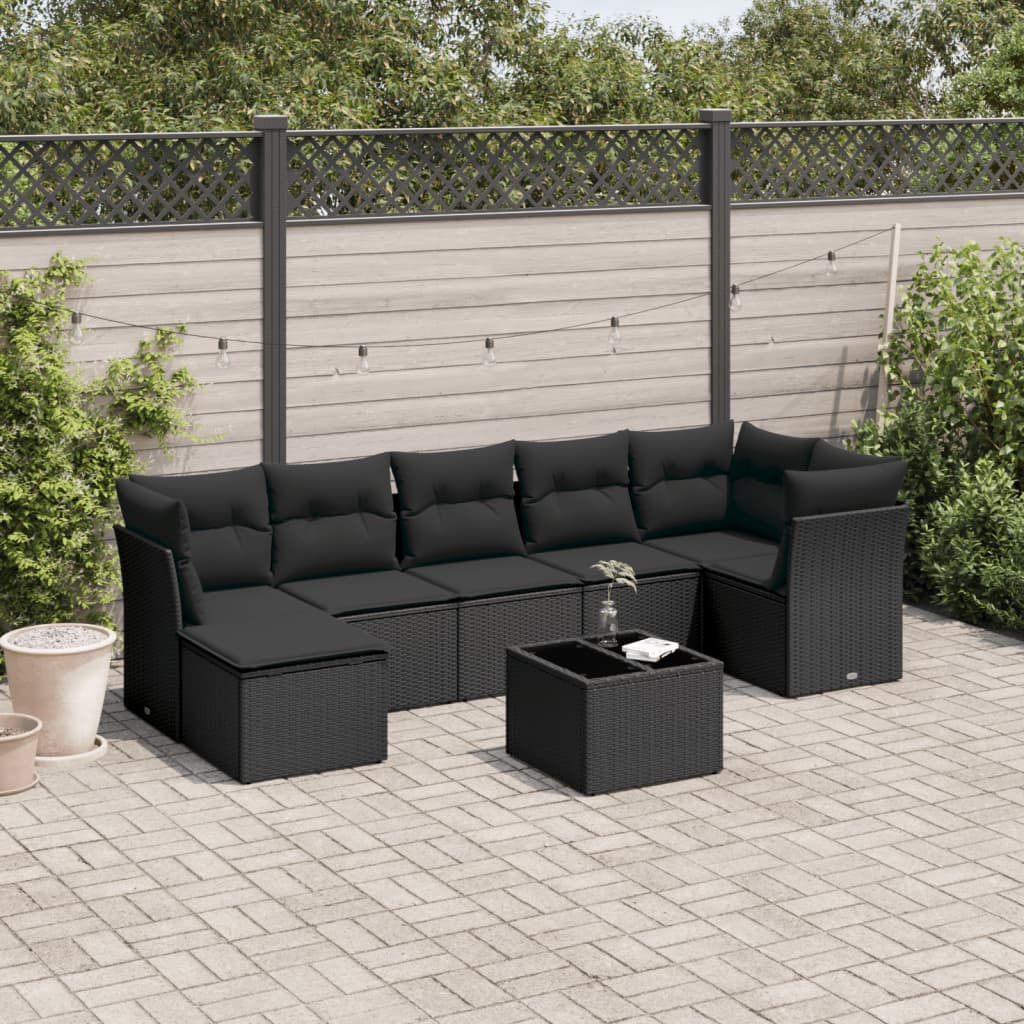 8-delige Loungeset met kussens poly rattan zwart is nu te koop bij PeponiXL, paradijselijk wonen!