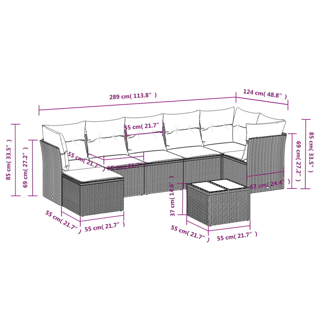 8-delige Loungeset met kussens poly rattan zwart is nu te koop bij PeponiXL, paradijselijk wonen!