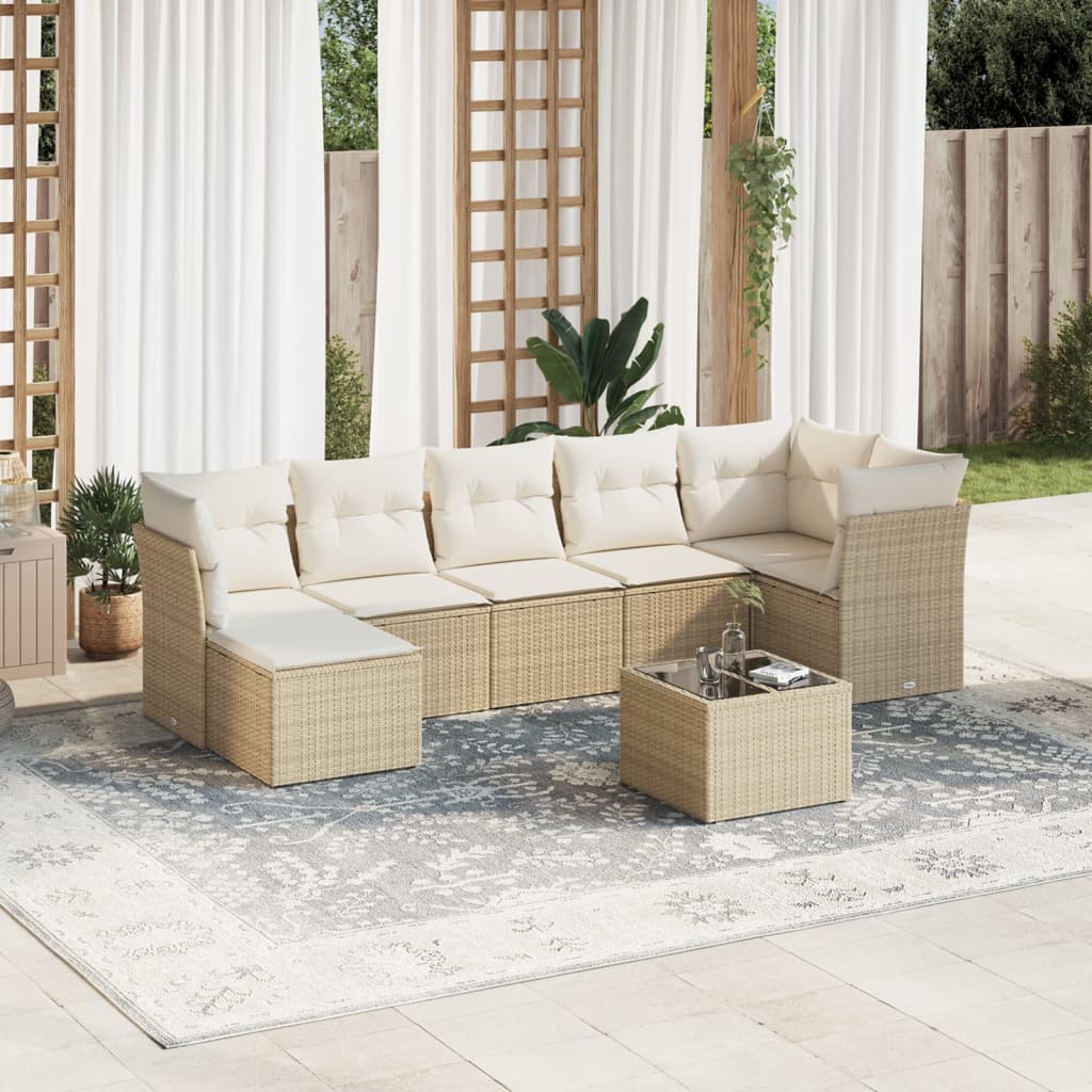 8-delige Loungeset met kussens poly rattan beige is nu te koop bij PeponiXL, paradijselijk wonen!