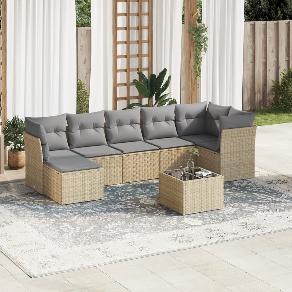 8-delige Loungeset met kussens poly rattan beige is nu te koop bij PeponiXL, paradijselijk wonen!