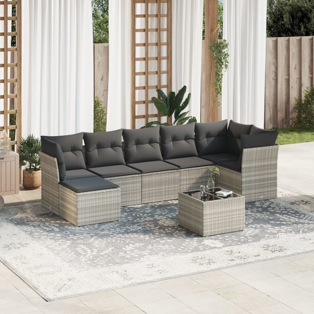 8-delige Loungeset met kussens poly rattan lichtgrijs is nu te koop bij PeponiXL, paradijselijk wonen!