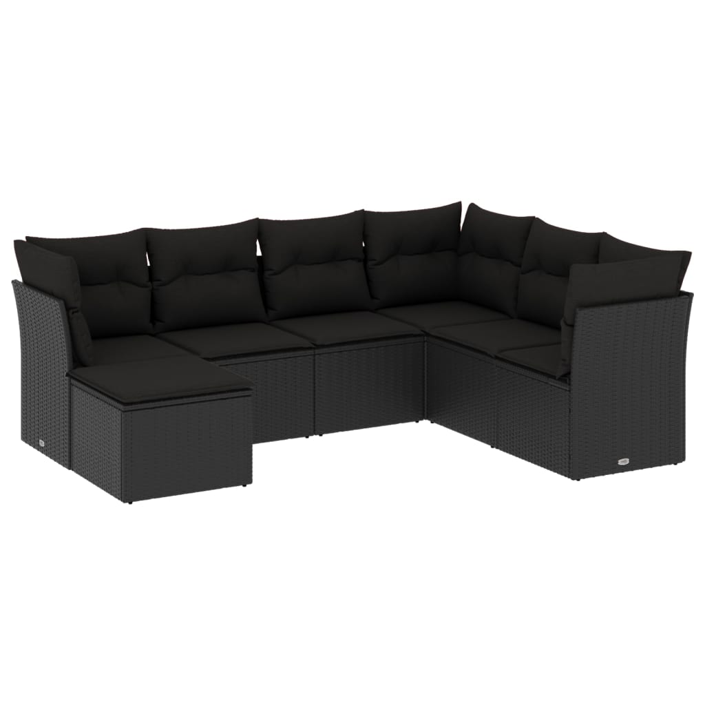 7-delige Loungeset met kussens poly rattan zwart is nu te koop bij PeponiXL, paradijselijk wonen!