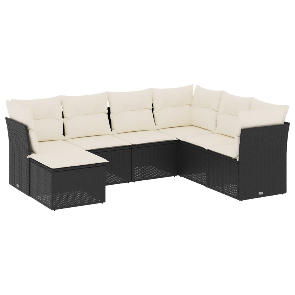 7-delige Loungeset met kussens poly rattan zwart is nu te koop bij PeponiXL, paradijselijk wonen!