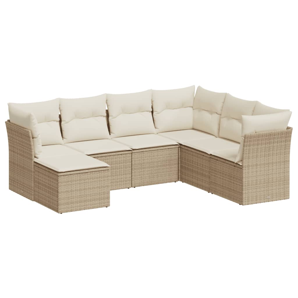 7-delige Loungeset met kussens poly rattan beige is nu te koop bij PeponiXL, paradijselijk wonen!