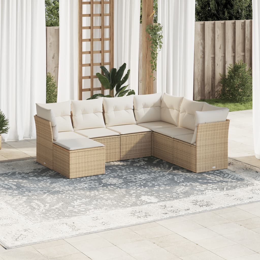 7-delige Loungeset met kussens poly rattan beige is nu te koop bij PeponiXL, paradijselijk wonen!