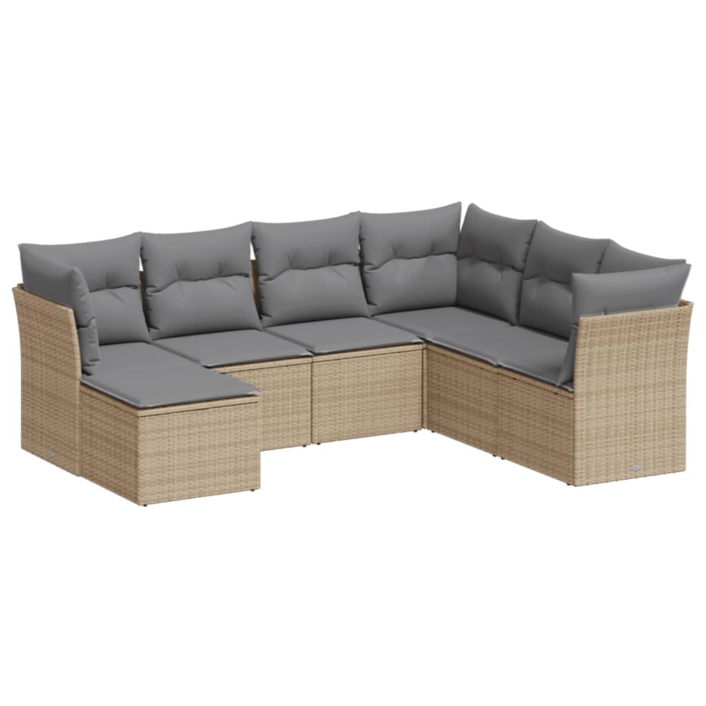 7-delige Loungeset met kussens poly rattan beige is nu te koop bij PeponiXL, paradijselijk wonen!