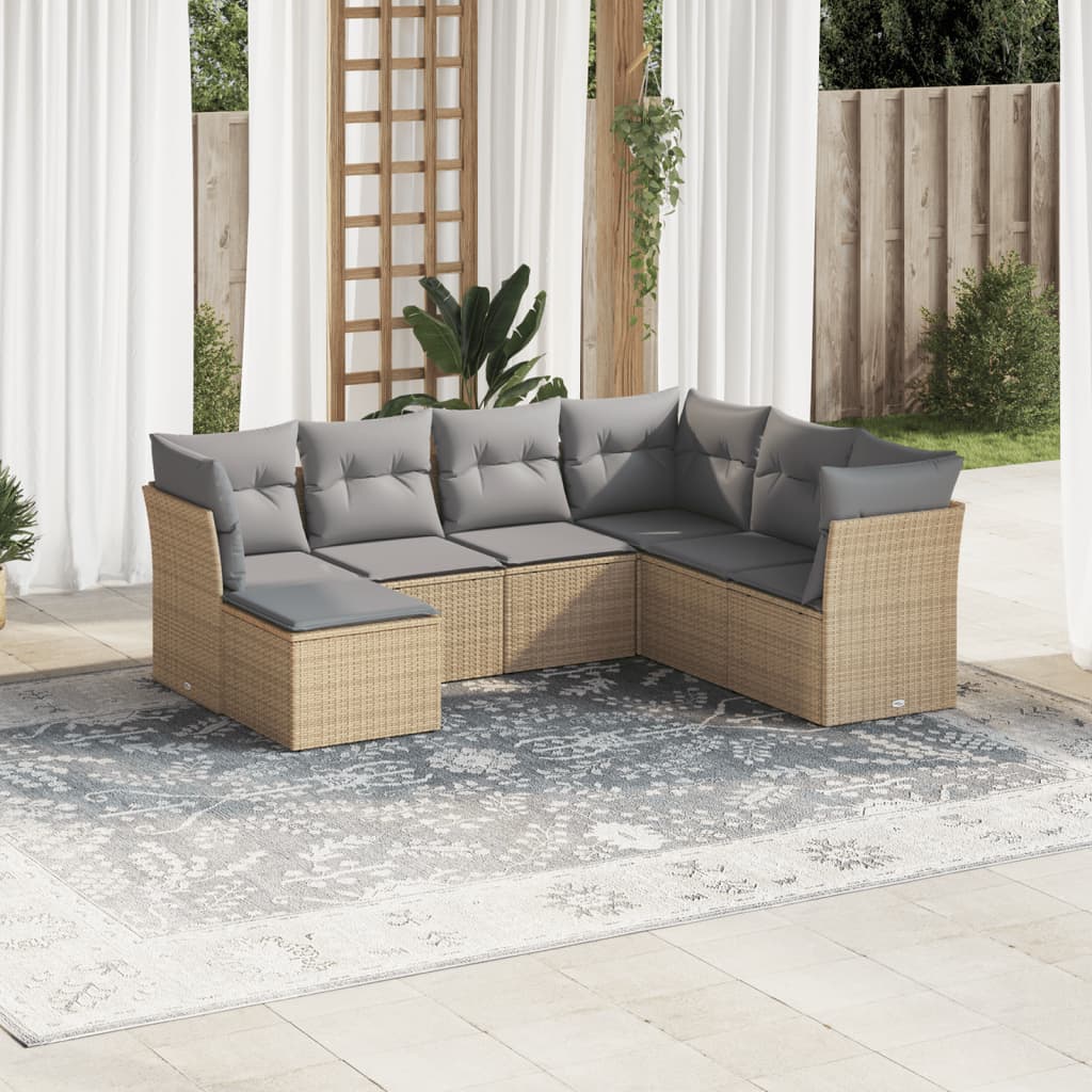 7-delige Loungeset met kussens poly rattan beige is nu te koop bij PeponiXL, paradijselijk wonen!