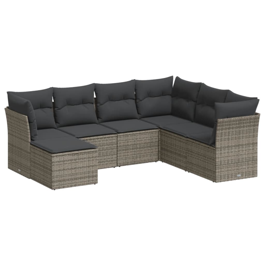 7-delige Loungeset met kussens poly rattan grijs is nu te koop bij PeponiXL, paradijselijk wonen!