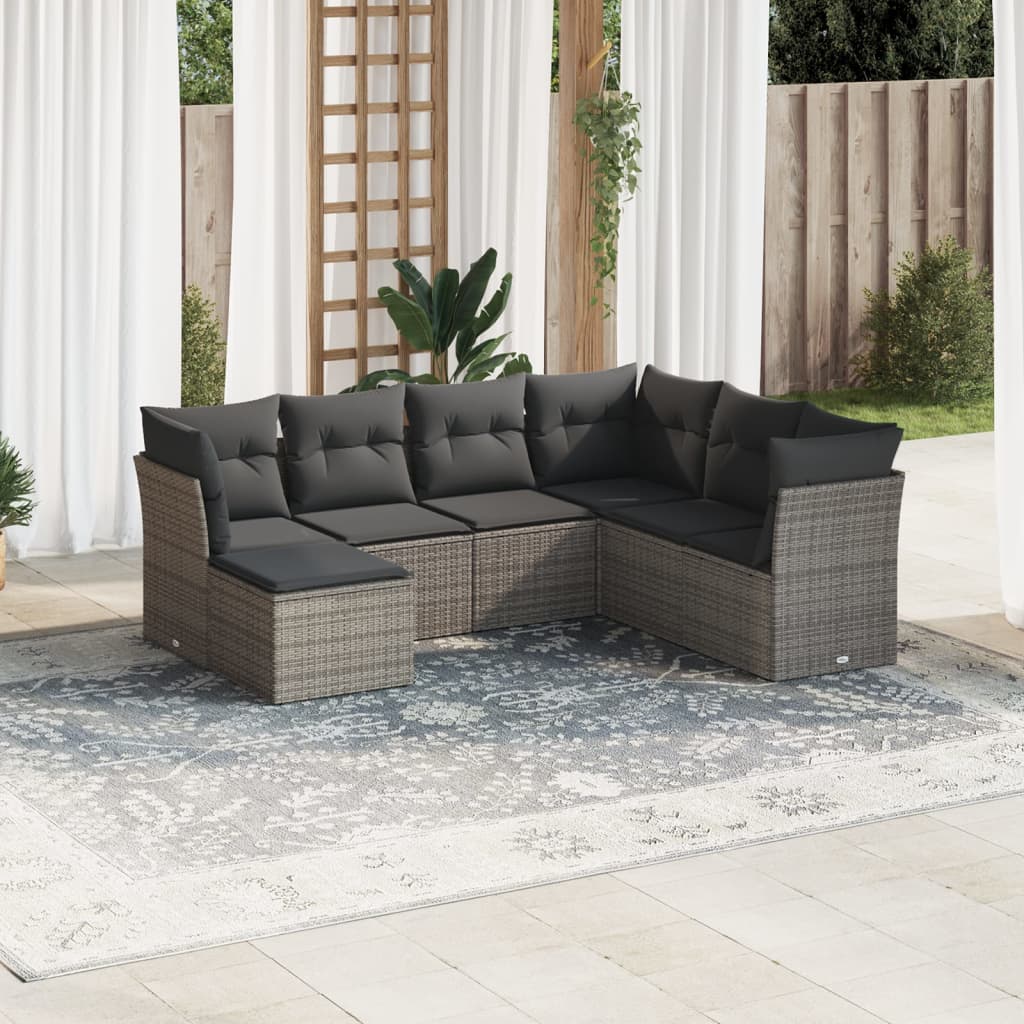 7-delige Loungeset met kussens poly rattan grijs is nu te koop bij PeponiXL, paradijselijk wonen!