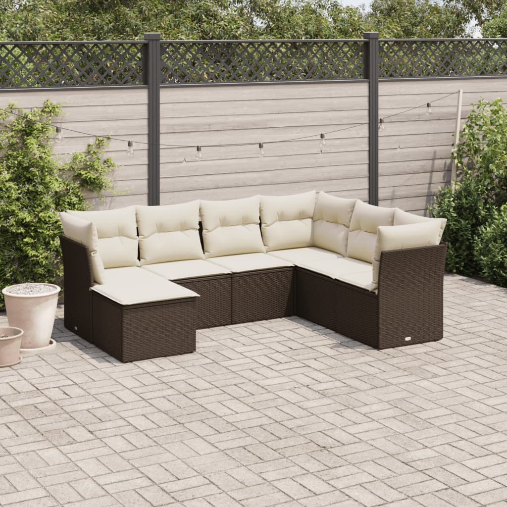 7-delige Loungeset met kussens poly rattan bruin is nu te koop bij PeponiXL, paradijselijk wonen!