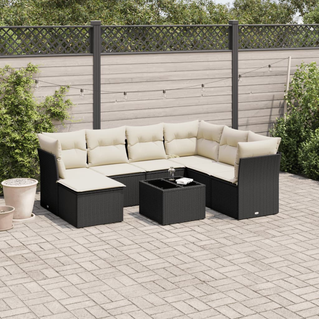 8-delige Loungeset met kussens poly rattan zwart is nu te koop bij PeponiXL, paradijselijk wonen!