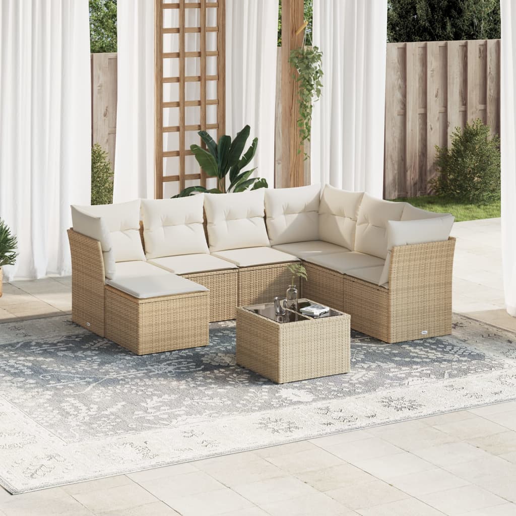 8-delige Loungeset met kussens poly rattan beige is nu te koop bij PeponiXL, paradijselijk wonen!