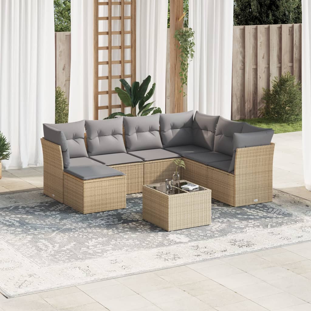 8-delige Loungeset met kussens poly rattan beige is nu te koop bij PeponiXL, paradijselijk wonen!