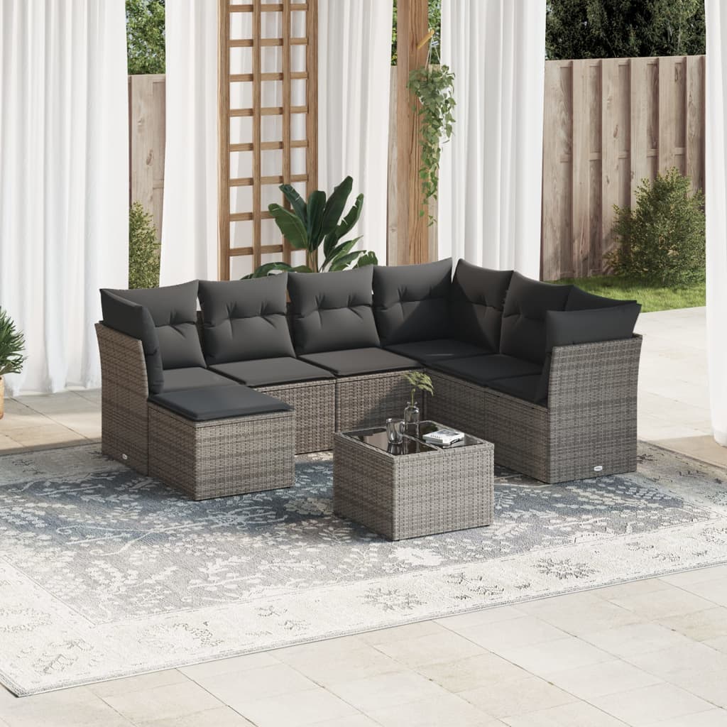 8-delige Loungeset met kussens poly rattan grijs is nu te koop bij PeponiXL, paradijselijk wonen!