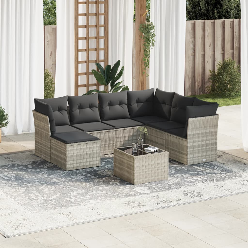 8-delige Loungeset met kussens poly rattan lichtgrijs is nu te koop bij PeponiXL, paradijselijk wonen!