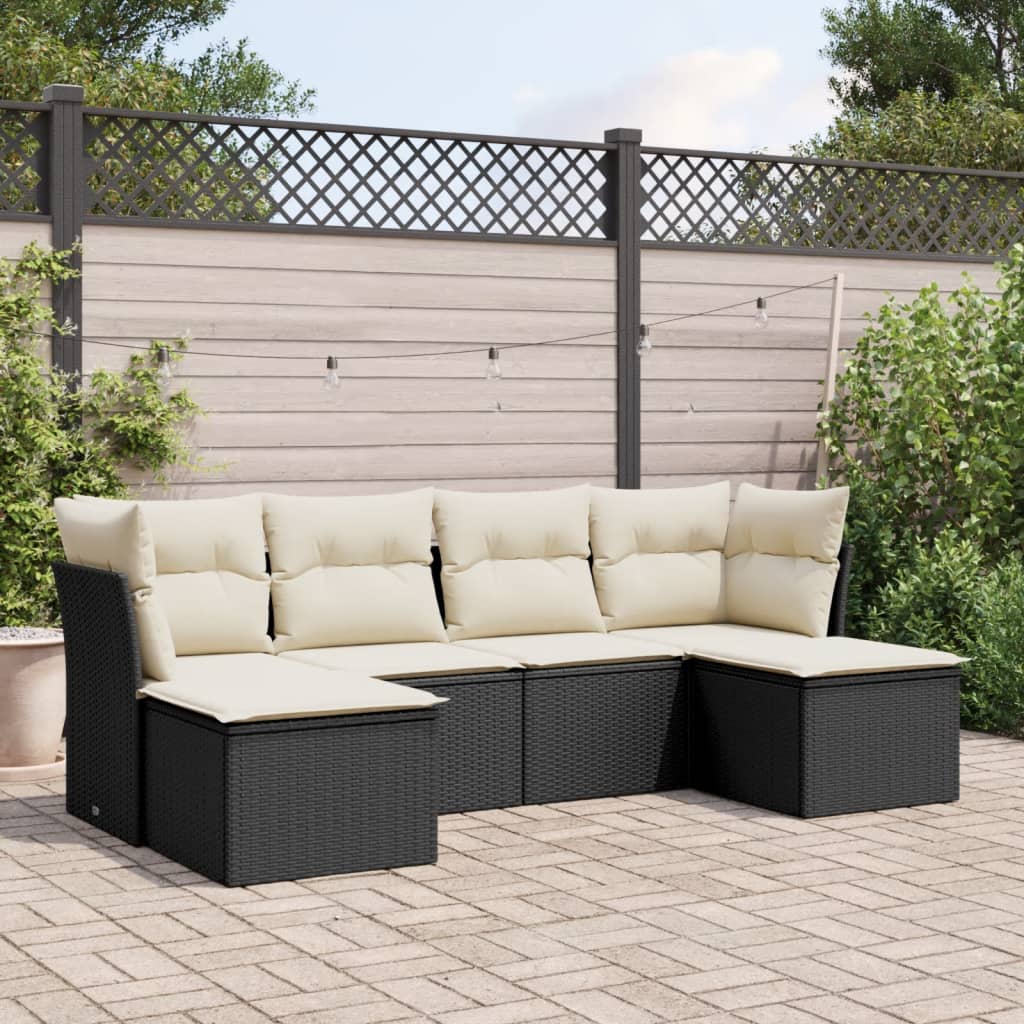 6-delige Loungeset met kussens poly rattan zwart is nu te koop bij PeponiXL, paradijselijk wonen!