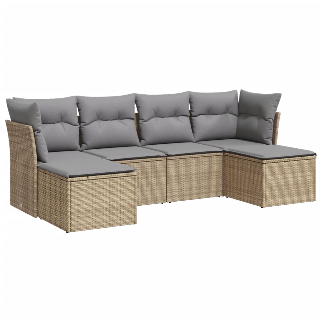 6-delige Loungeset met kussens poly rattan beige is nu te koop bij PeponiXL, paradijselijk wonen!