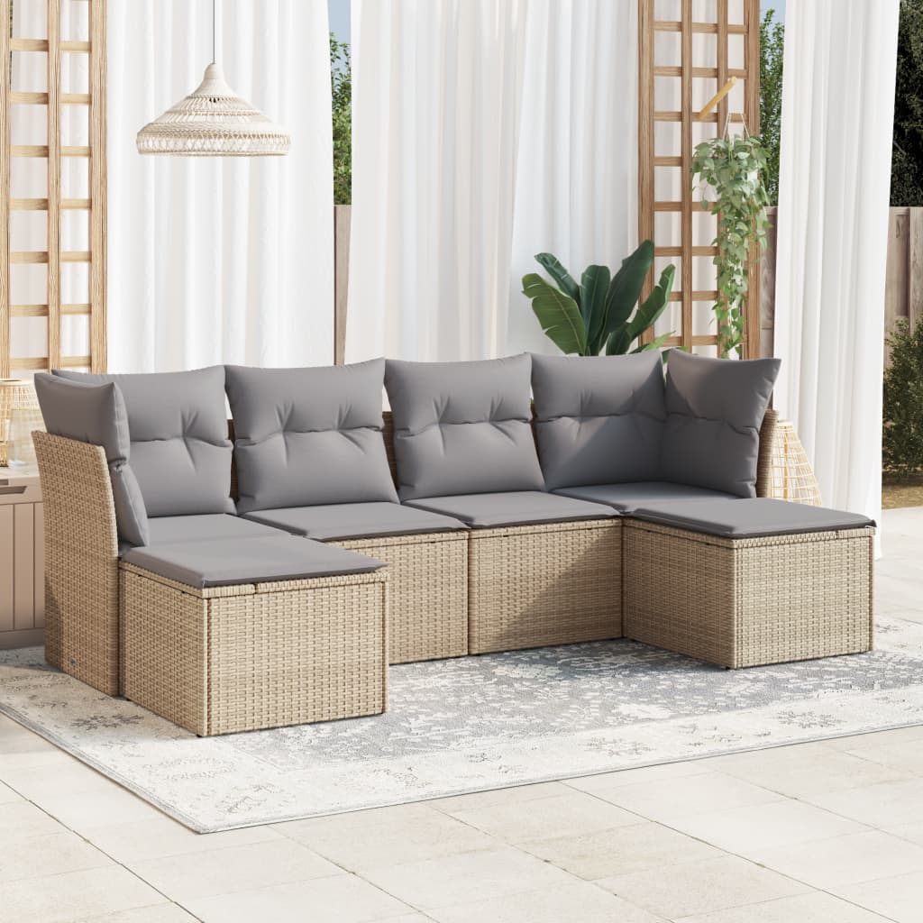 6-delige Loungeset met kussens poly rattan beige is nu te koop bij PeponiXL, paradijselijk wonen!