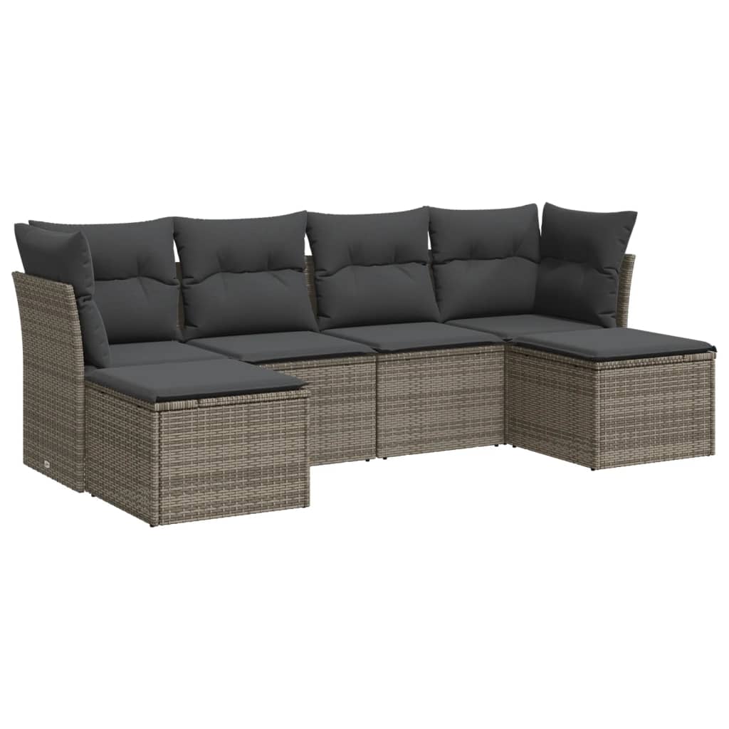 6-delige Loungeset met kussens poly rattan grijs is nu te koop bij PeponiXL, paradijselijk wonen!