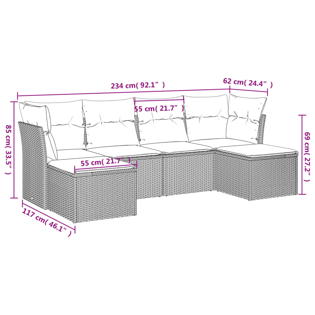 6-delige Loungeset met kussens poly rattan grijs is nu te koop bij PeponiXL, paradijselijk wonen!