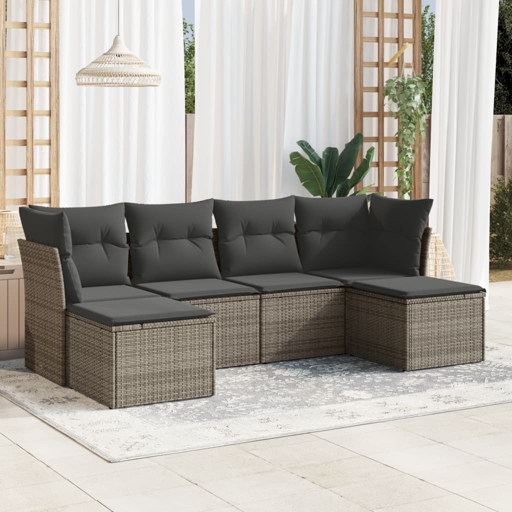 6-delige Loungeset met kussens poly rattan grijs is nu te koop bij PeponiXL, paradijselijk wonen!