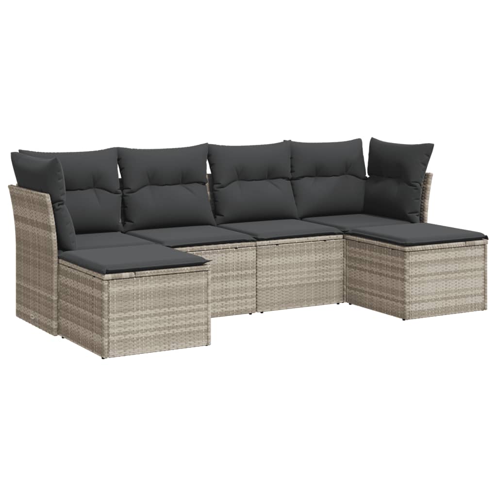 6-delige Loungeset met kussens poly rattan lichtgrijs is nu te koop bij PeponiXL, paradijselijk wonen!