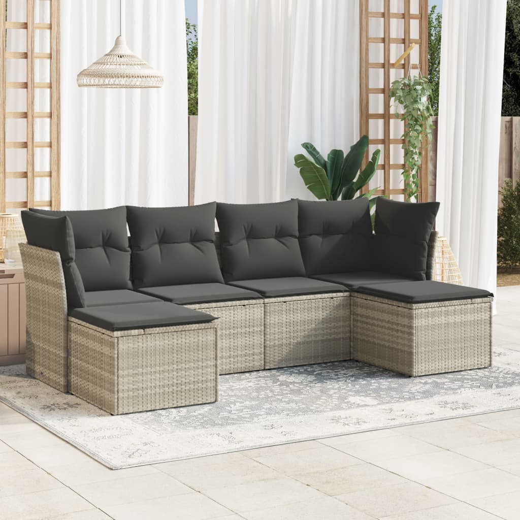 6-delige Loungeset met kussens poly rattan lichtgrijs is nu te koop bij PeponiXL, paradijselijk wonen!