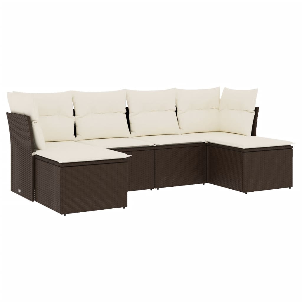6-delige Loungeset met kussens poly rattan bruin is nu te koop bij PeponiXL, paradijselijk wonen!