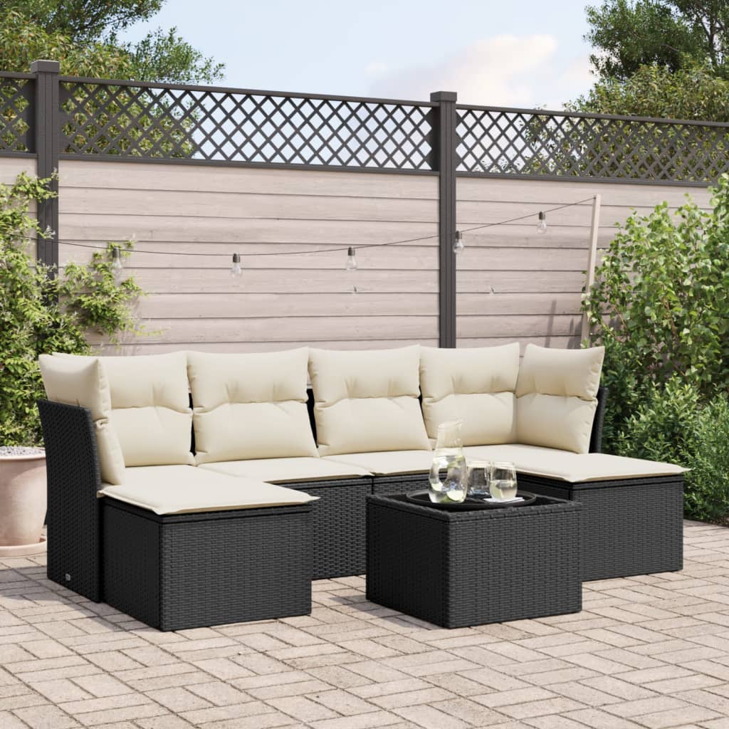 7-delige Loungeset met kussens poly rattan zwart is nu te koop bij PeponiXL, paradijselijk wonen!