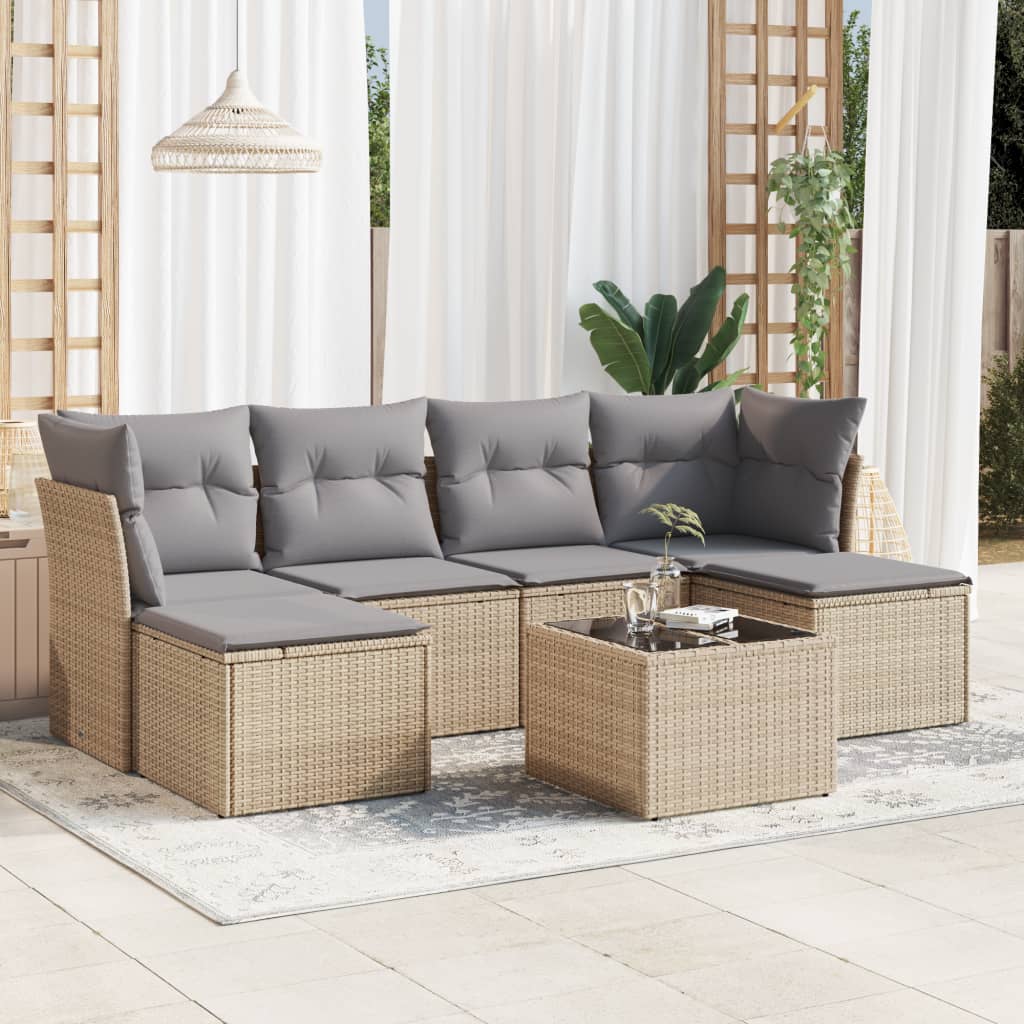 7-delige Loungeset met kussens poly rattan beige is nu te koop bij PeponiXL, paradijselijk wonen!