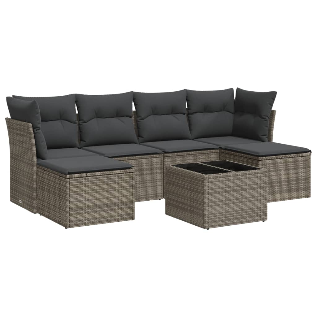 7-delige Loungeset met kussens poly rattan grijs is nu te koop bij PeponiXL, paradijselijk wonen!