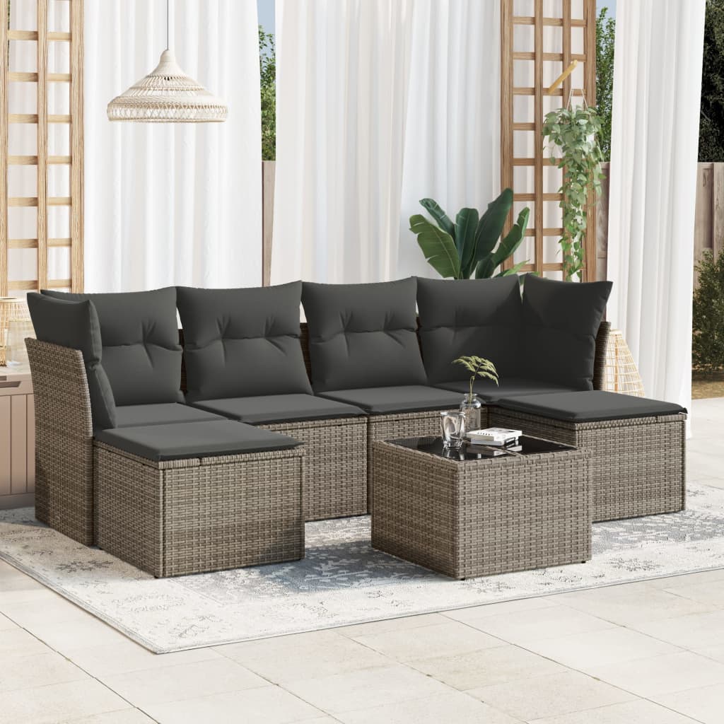 7-delige Loungeset met kussens poly rattan grijs is nu te koop bij PeponiXL, paradijselijk wonen!