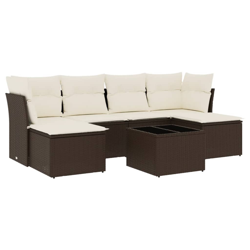 7-delige Loungeset met kussens poly rattan bruin is nu te koop bij PeponiXL, paradijselijk wonen!