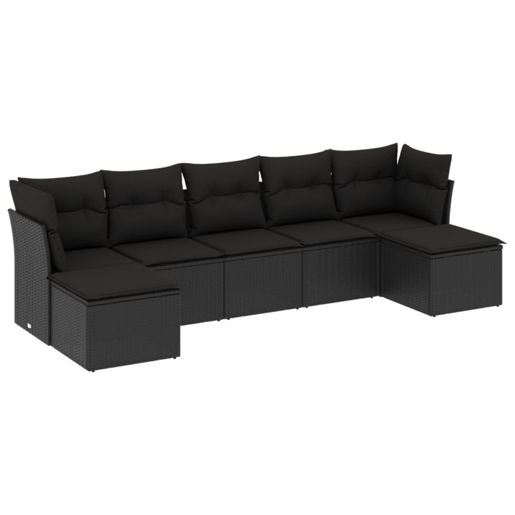 7-delige Loungeset met kussens poly rattan zwart is nu te koop bij PeponiXL, paradijselijk wonen!