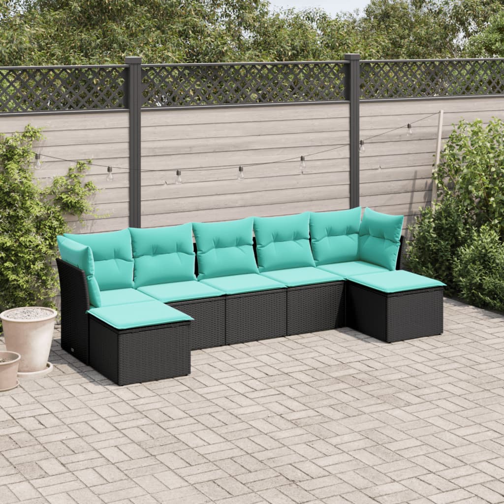 7-delige tuinbankset met kussens van zwart polyrotan is nu te koop bij PeponiXL, paradijselijk wonen!